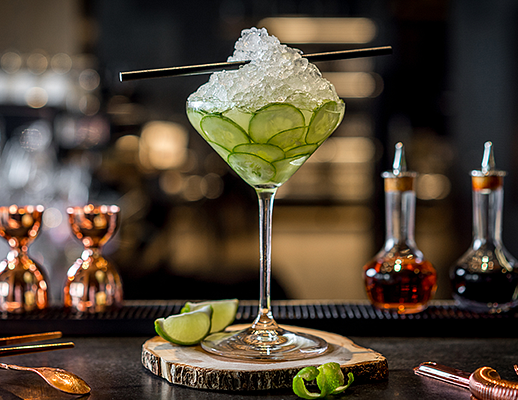 a concoction of G'Vine florasion gin, cucumber, pandan syrup, pineapple and lime
