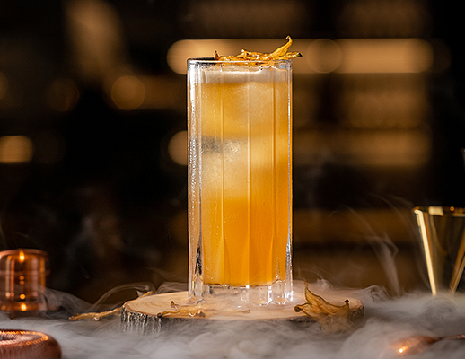 Speyside single malt, papaya seeds, pomegranate seeds, sunflower seeds, honey, ginger, lime, and egg